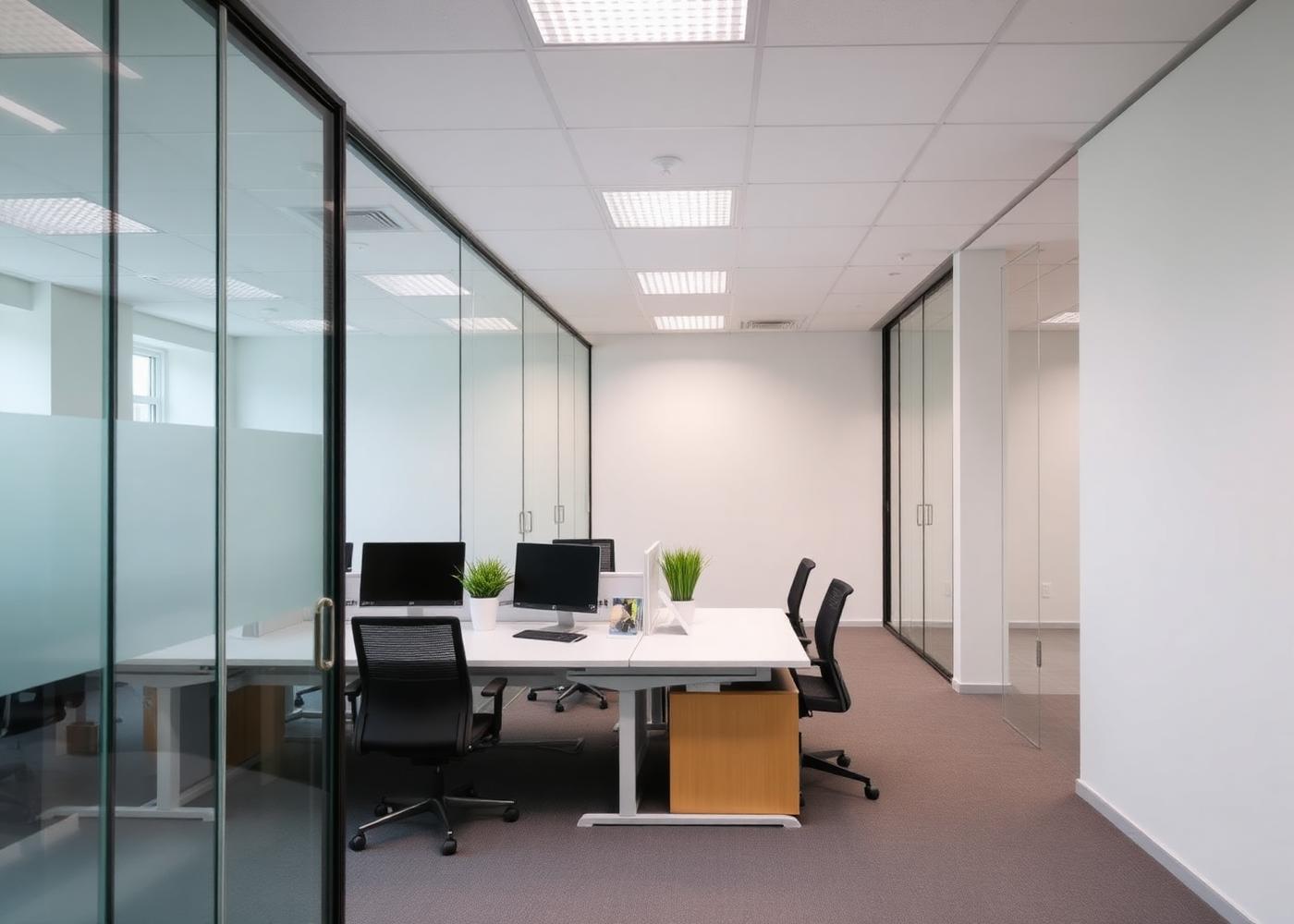 Schoon en licht kantoorinterieur met glazen wanden